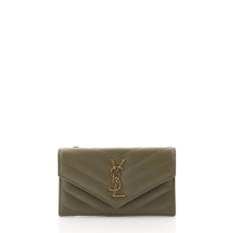Saint Laurent Monogram Fragments Flap Card Case Matelasse Chevron Leather