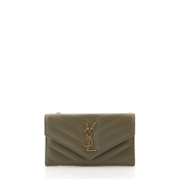 Saint Laurent Monogram Fragments Flap Card Case Matelasse Chevron Leather