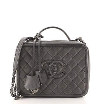 Chanel Filigree Vanity Case Quilted Caviar Large