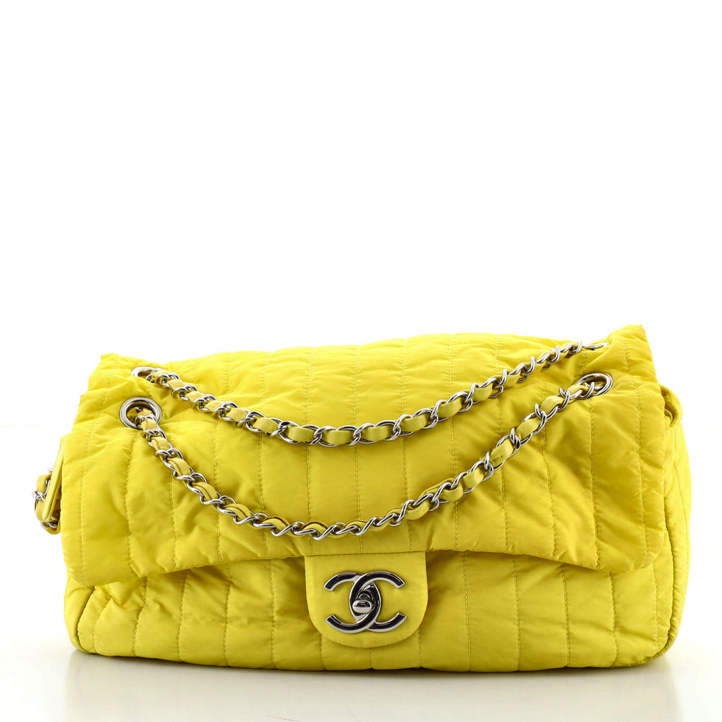 Chanel Classic Flap Soft Shell Vertical Quilted Jumbo Orange Nylon Shoulder  Bag