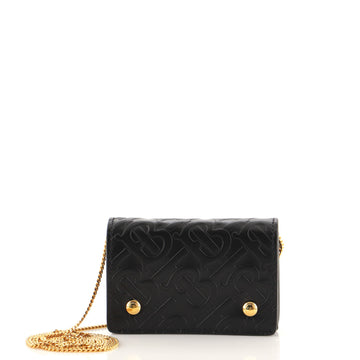 Burberry Chain Card Case Monogram Embossed Leather