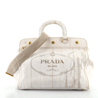 Prada Canapa Convertible Snap Tote Canvas Medium