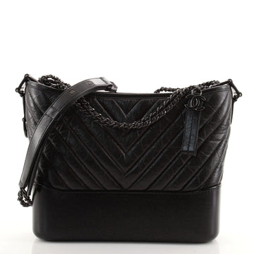 Chanel So Black Gabrielle Hobo Chevron Aged Calfskin Medium