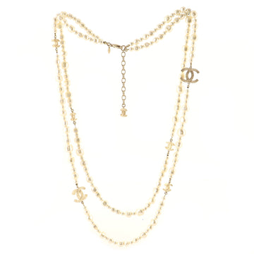 Chanel CC Double Strand Necklace Faux Pearls with Metal