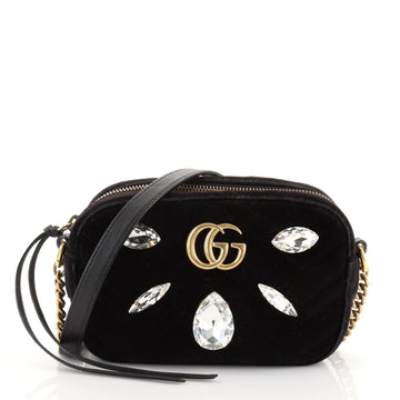 Gucci GG Marmont Shoulder Bag Crystal Embellished Matelasse Velvet Mini
