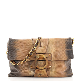 Salvatore Ferragamo Gancio Chain Flap Bag Snakeskin Medium