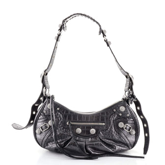 Balenciaga Le Cagole Giant Studs Shoulder Bag Crocodile Embossed Leather with Crystals Small