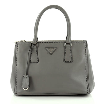 Prada Double Zip Lux Tote Stitched City Calfskin Small
