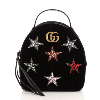 Gucci GG Marmont Backpack Embellished Matelasse Velvet Small