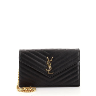 Saint Laurent Classic Monogram Wallet on Chain Matelasse Chevron Leather Medium