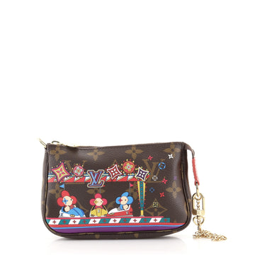 Louis Vuitton Pochette Accessoires Limited Edition Vivienne Xmas Monogram Canvas Mini