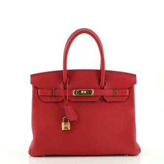 Hermes Birkin Handbag Red Togo with Gold Hardware 30