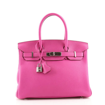 Hermes Birkin Handbag Pink Clemence with Palladium Hardware 30