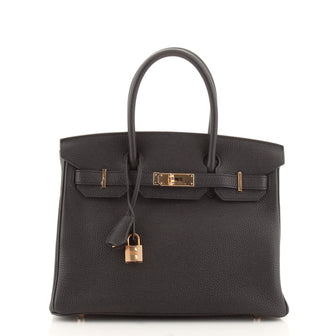 Hermes Birkin Handbag Black Togo with Rose Gold Hardware 30