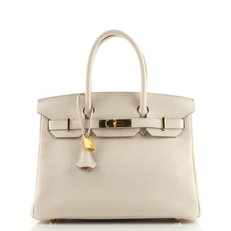 Hermes Birkin Handbag Light Clemence with Gold Hardware 30