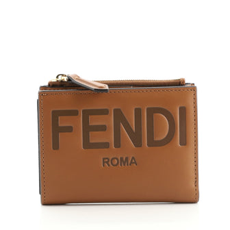 Fendi Logo Bifold Wallet Embossed Leather Compact