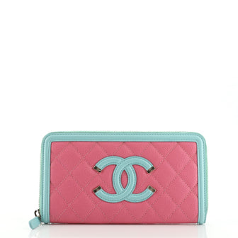 Chanel Filigree Zip Around Wallet Quilted Caviar Long