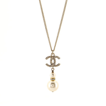 Chanel Swirl CC Drop Pendant Necklace Crystal Embellished Metal and Faux Pearl