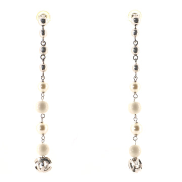 Chanel CC Beaded Dangle Stud Earrings Metal
