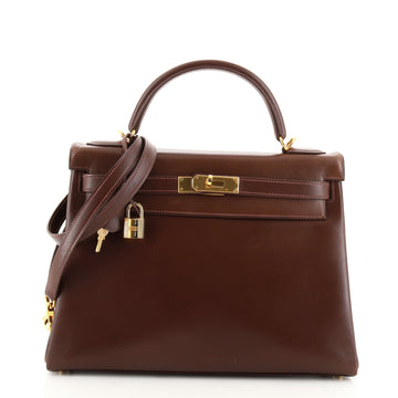 Hermes Kelly Handbag Brown Box Calf with Gold Hardware 32