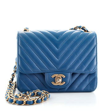 Chanel Square Classic Single Flap Bag Chevron Lambskin Mini