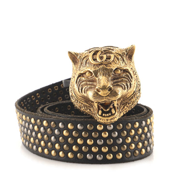 Gucci Feline Head Belt Studded Leather Wide