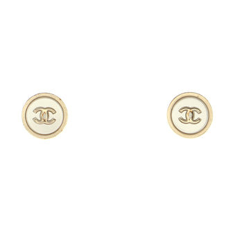 Chanel CC Round Stud Earrings Metal and Enamel
