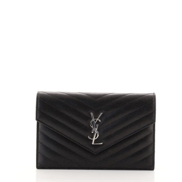 Saint Laurent Classic Monogram Wallet on Chain Matelasse Chevron Leather Small