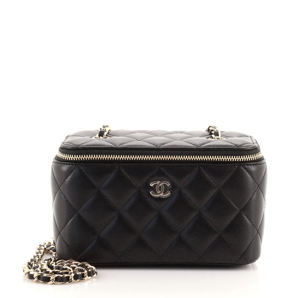 Chanel Matelasse Lambskin Vanity Bag Chain Shoulder Bag Black - Wyld Blue