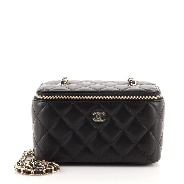 CHANEL Lambskin Quilted Top Handle Mini Vanity Case With Chain Black  1234466