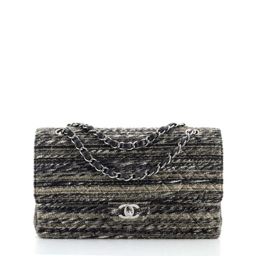 Chanel Vintage Classic Double Flap Bag Quilted Tweed Medium