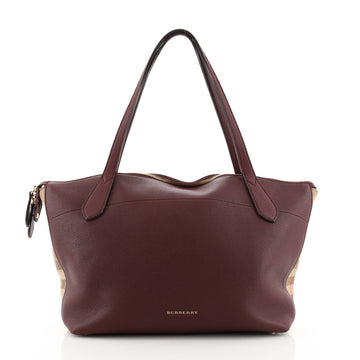 Burberry Welburn Tote Leather and House Check Canvas Medium