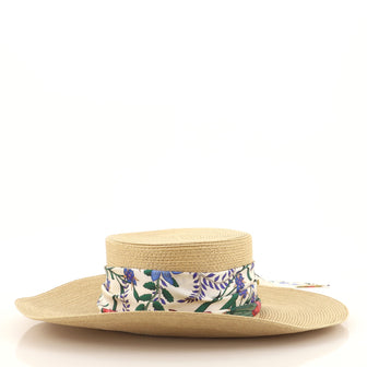 Gucci Papier Wide Brim Hat Straw with Scarf Ribbon