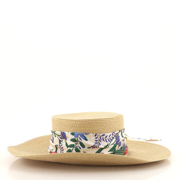 Gucci Papier Wide Brim Hat Straw with Scarf Ribbon