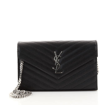 Saint Laurent Classic Monogram Wallet on Chain Matelasse Chevron Leather Medium