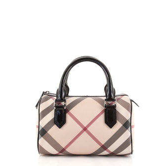 Burberry Chester Satchel Nova Check Coated Canvas and Patent Small