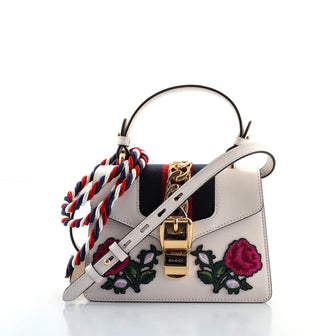Gucci Sylvie Top Handle Bag Embroidered Leather Mini