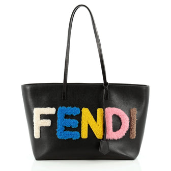 Fendi Logo Roll Tote Shearling and Leather Small