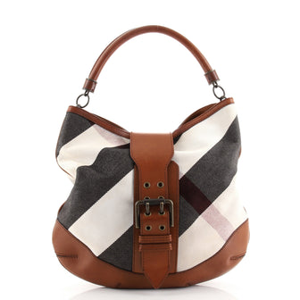 Burberry Convertible Buckle Hobo Mega Check Canvas with Leather Large