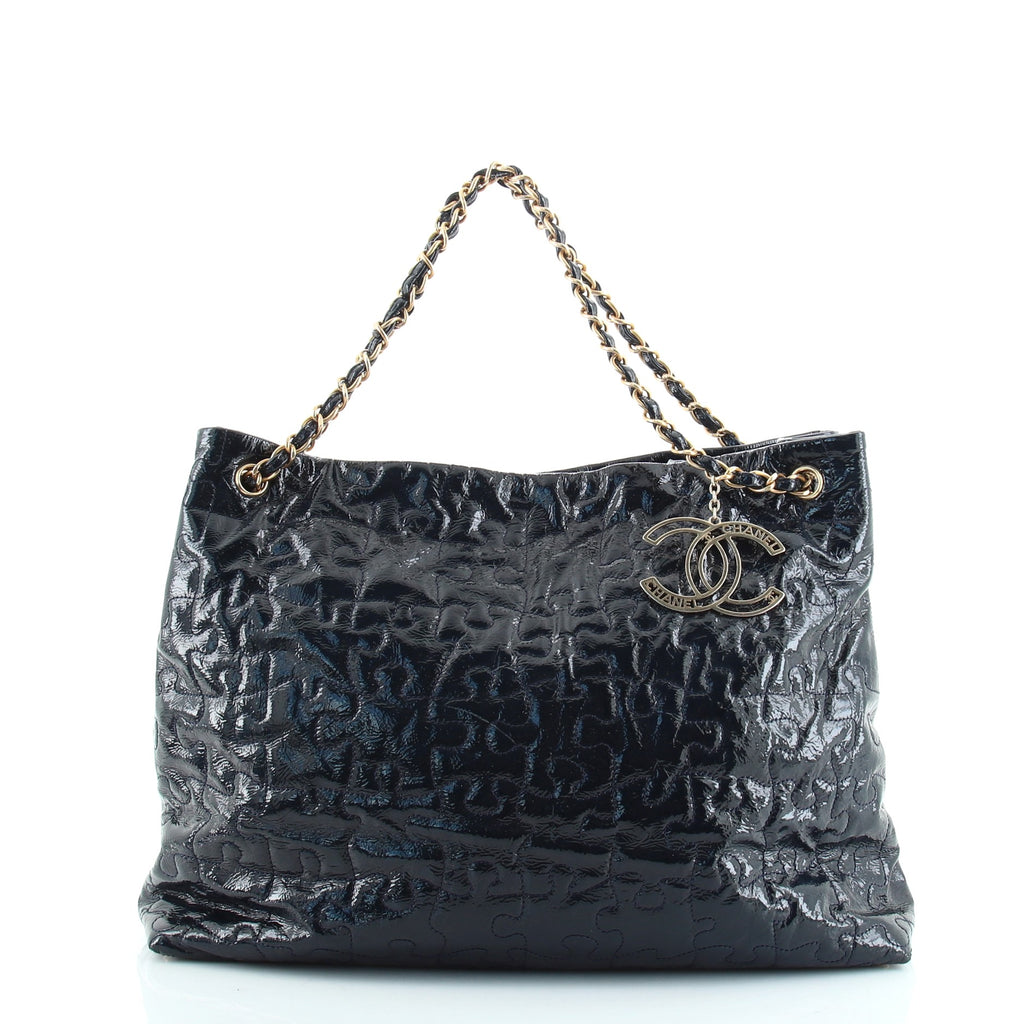 Chanel Puzzle Tote Quilted Patent Large Black 963521