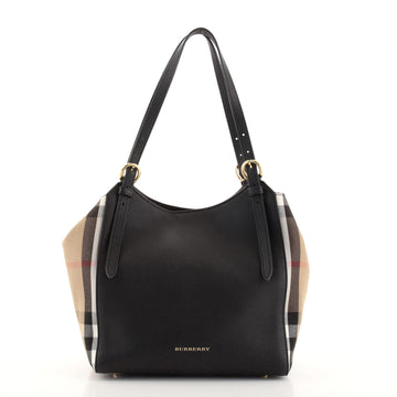 Burberry Canterbury Tote Leather and House Check Canvas Small