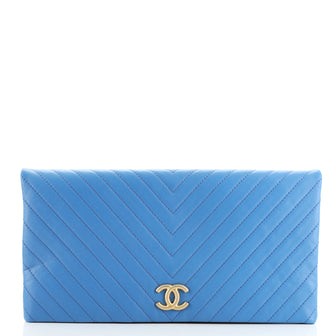Chanel CC Foldover Clutch Chevron Lambskin Large