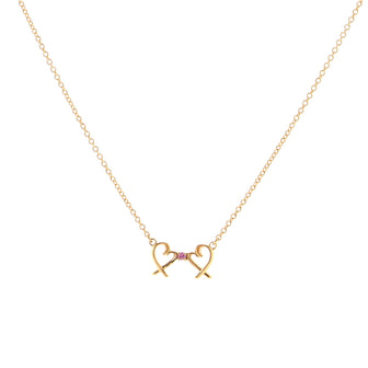 Tiffany & Co. Double Loving Heart Pendant Necklace 18K Rose Gold with Pink Sapphire