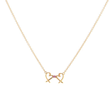Tiffany & Co. Double Loving Heart Pendant Necklace 18K Rose Gold with Pink Sapphire
