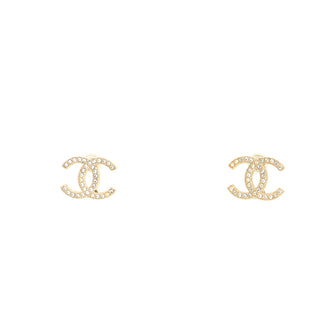 Chanel CC Stud Earrings Crystal Embellished Metal