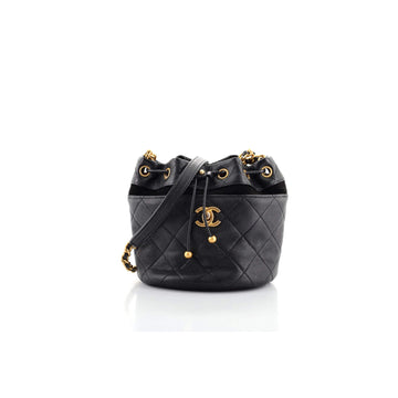 Chanel CC Drawstring Bucket Bag Quilted Caviar with Suede Small