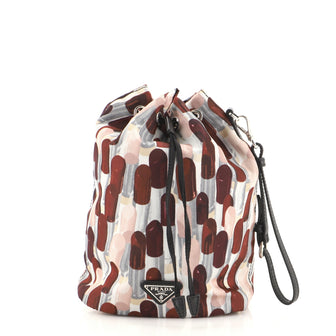 Prada Drawstring Travel Pouch Printed Tessuto Medium