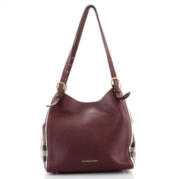 Burberry Canterbury Tote Leather and House Check Canvas Small