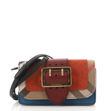 Burberry Madison Buckle Flap Bag Suede and House Check Canvas Small