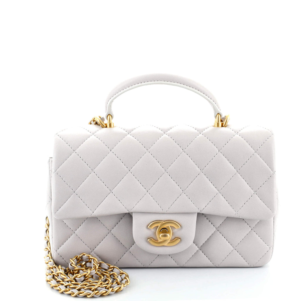 Chanel Classic Single Flap Top Handle Bag Quilted Lambskin Mini